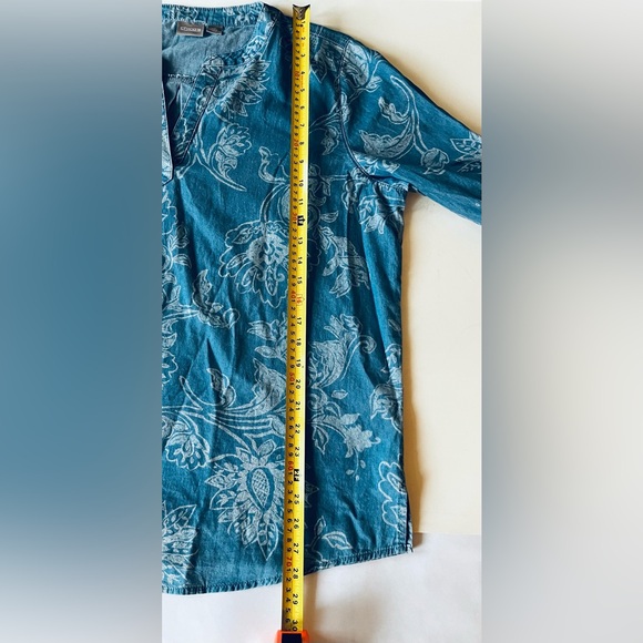 Chico's Women's flora Chambray Roll-tab 3/4 Sleeve Pullover Top Sz 3(XL/16) Blue - Picture 12 of 13